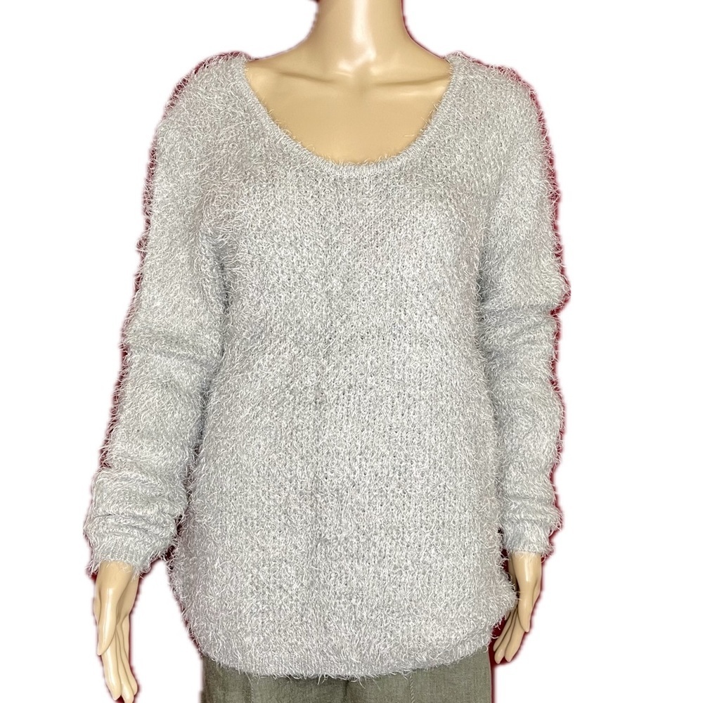Attention Gray Eyelash Knit Pullover Sweater Tunic Size XL